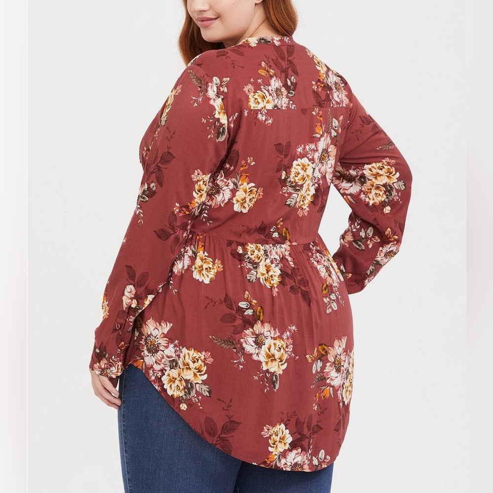 Torrid 4X Orange Floral Babydoll Tunic Blouse Challis Hi Low - Picture 2 of 10
